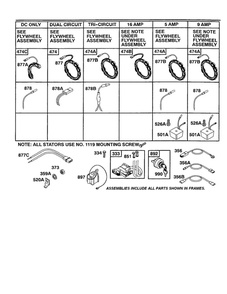 Circuits And Magneto Armature Diagram and Parts List for 422700-422799 2107- 2281- 2500 Briggs and Stratton Engine